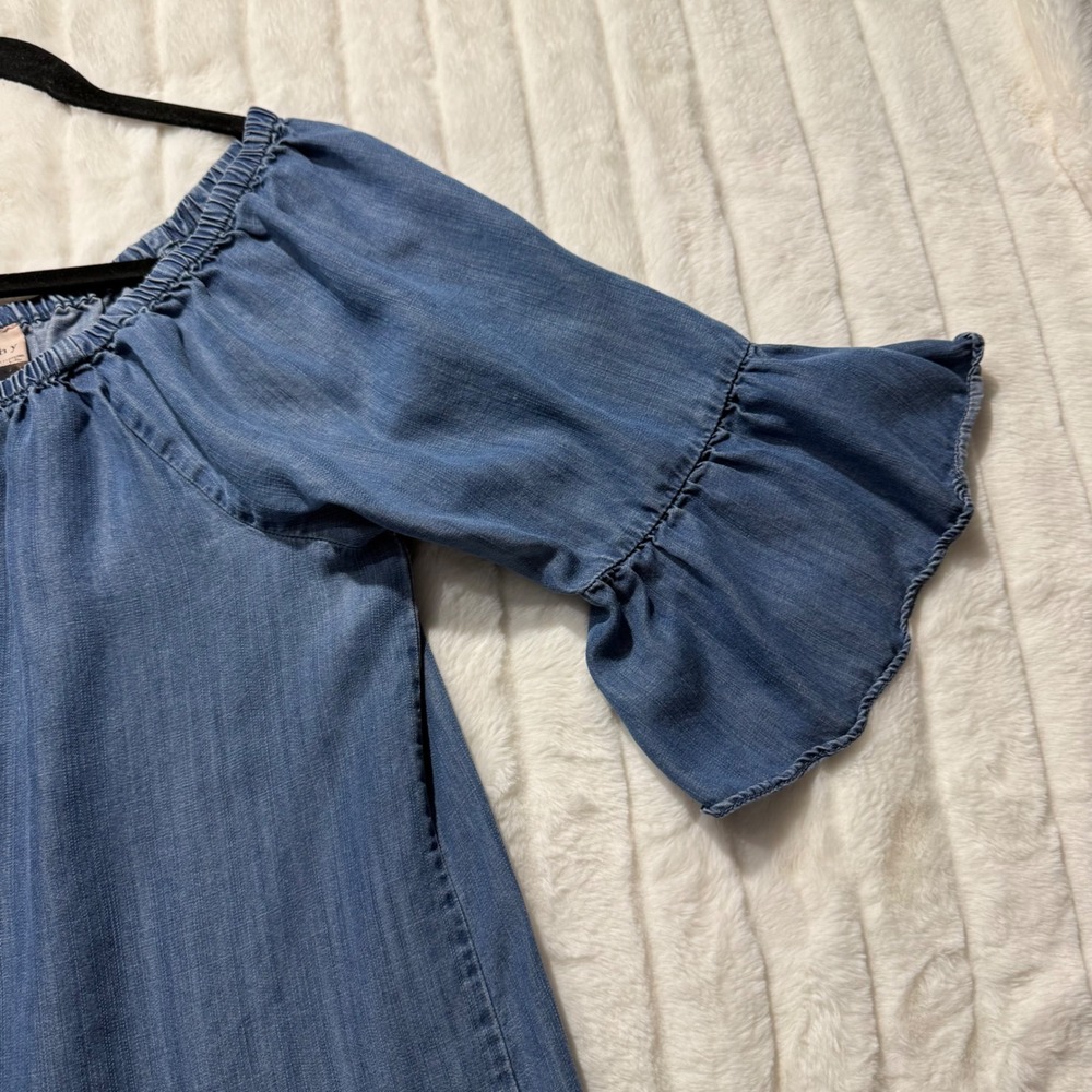 Philosophy Republic Clothing Blue Tencel Bell Sleeve Off Shoulder Dress Large - Picture 4 of 12